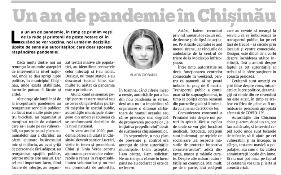 Editorial Ziarul de Gardă: Un an de pandemie în Chișinău  Image